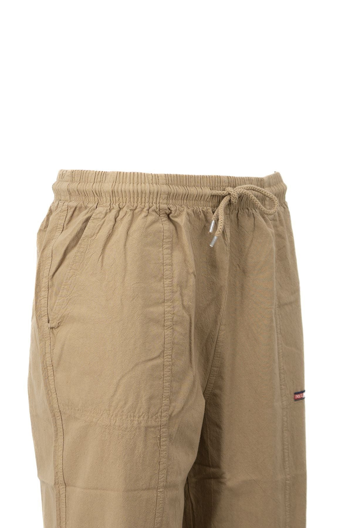 Erkek %100 Saf Pamuk Kumaş Kapri Düz Paça Yanlardan Cepli Beli Bağcıklı Rahat Tam Kalıp